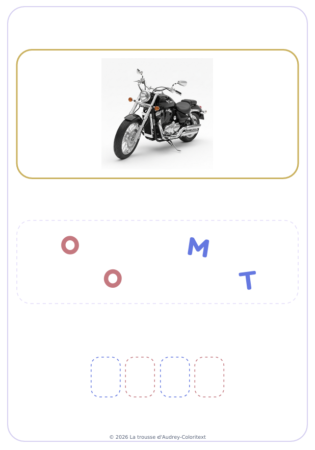Fiche à imprimer pour recomposer MOTO avec des lettres majuscules
