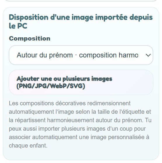 Import et disposition des images personnelles
