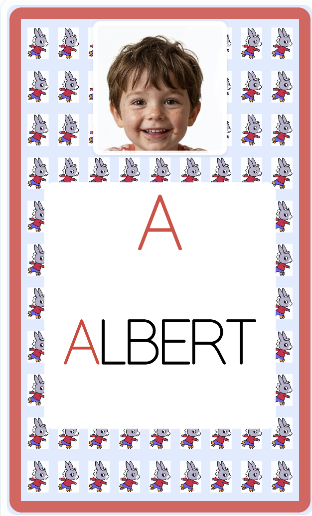 Étiquette Albert avec décor papier peint lapin