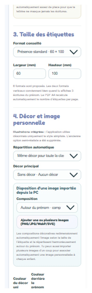 Réglages de format et d’image dans l’application
